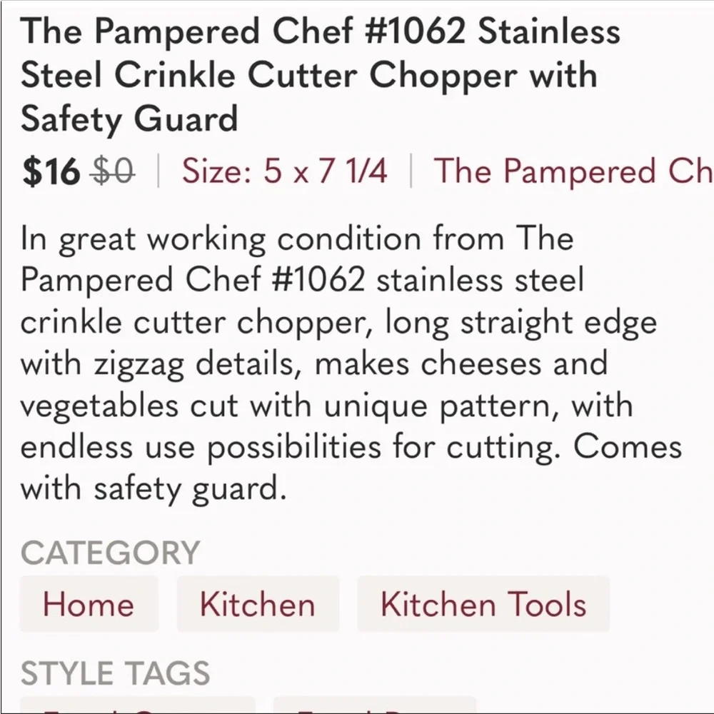 The Pampered Chef Crinkle Cutter  Stainless Steel with plastic guard RETIRED